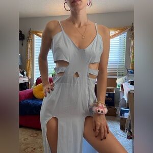Chic Cut-Out Long Sleeve Dress in Light Blue marked L but better for M